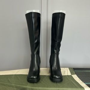 Black Knee High Boots with Block Heel